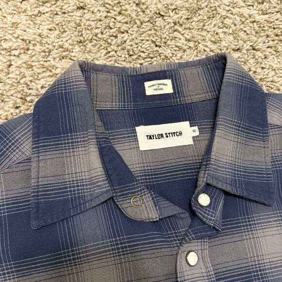 Taylor Stitch Pearl Snap Button Up Shirt Western Blue Grey Plaid Size 46 / XXL - Picture 3 of 7